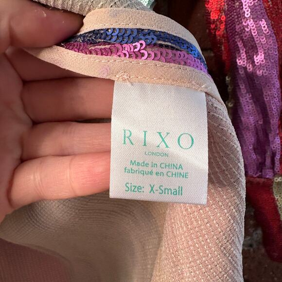 NWT RIXO Ava Rainbow Sequin Stripe Mini Dress Balloon Sleeve Long Sleeve XS - Picture 6 of 14
